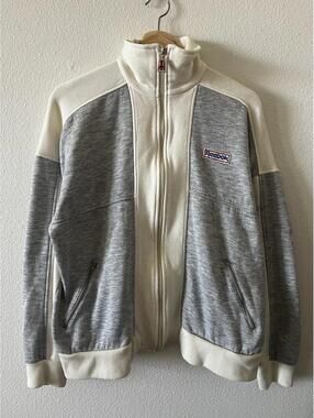 Vintage 90s Reebok Vector Track Jacket Cream Gray Union Jack Zipper Mock Neck